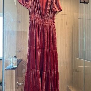 Anthropologie Velvet Maxi Dress in Deep Red